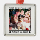 Eerste kerstpagina Fotonaam schilderen Afdrukken A Metalen Ornament (Voorkant)