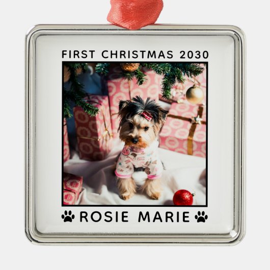 Eerste kerstpagina Fotonaam schilderen Afdrukken A Metalen Ornament (Voorkant)
