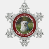 Eerste kerstpagina Fotonaam schilderen Afdrukken A Tin Sneeuwvlok Ornament (Voorkant)