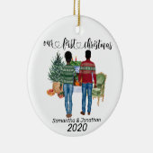 Eerste kerstparen Afrikaanse Amerikaanse Passen ge Keramisch Ornament (Rechts)