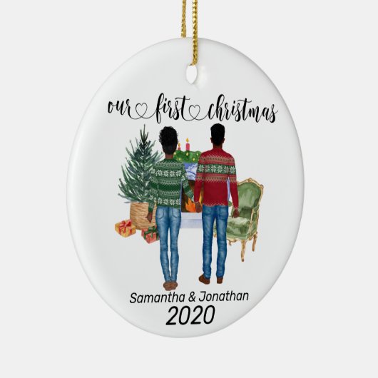 Eerste kerstparen Afrikaanse Amerikaanse Passen ge Keramisch Ornament (Rechts)