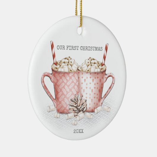 Eerste kerstparen met warmtecacao keramisch ornament (Rechts)