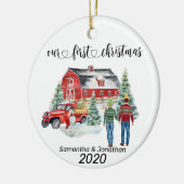 Eerste kerstPas getrouwd Landbarnwinter Keramisch Ornament (Links)