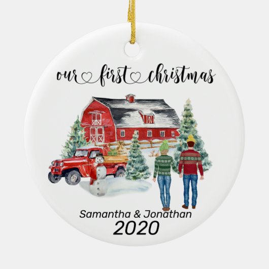 Eerste kerstPas getrouwd Landbarnwinter Keramisch Ornament (Achterkant)