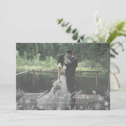 Eerste kerstPas getrouwd met kalligrafie Feestdagenkaart (Staand voorkant)