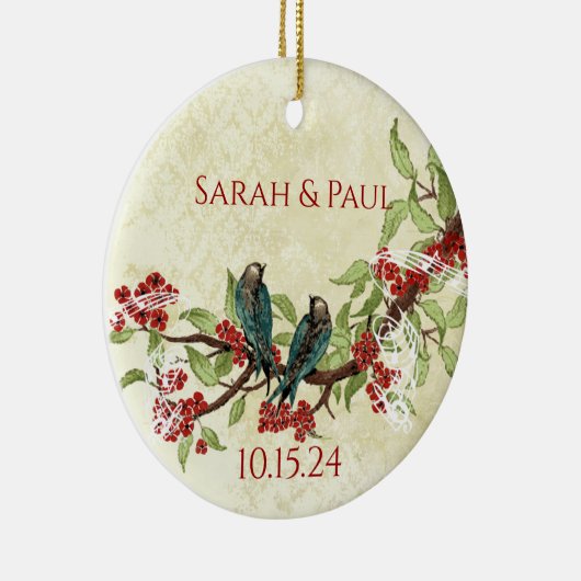 Eerste kerstPassen getrouwd Foto Tortelduifjes Keramisch Ornament (Rechts)
