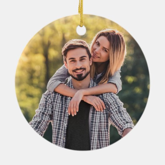 Eerste kerstPassen getrouwd Foto Tortelduifjes Keramisch Ornament (Achterkant)