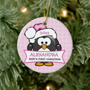 Eerste Kerstpinguïn van de baby Keramisch Ornament