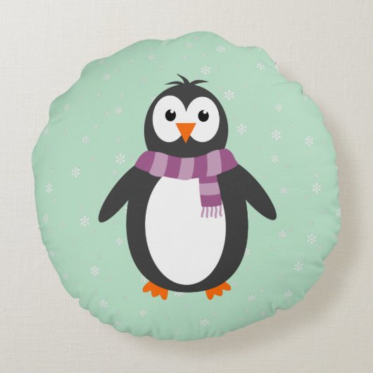 Eerste kerstpinguïns, aangepaste tekst dubbelzijdi rond kussen (Achterkant)