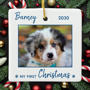 Eerste kerstpop - Blue Dog Pet Photo Keramisch Ornament