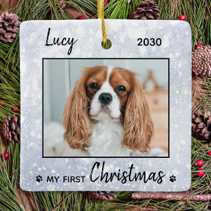 Eerste kerstpop - Silver Dog Pet-foto Keramisch Ornament