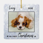 Eerste kerstpop - Silver Dog Pet-foto Keramisch Ornament (Achterkant)
