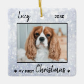 Eerste kerstpop - Silver Dog Pet-foto Keramisch Ornament (Voorkant)