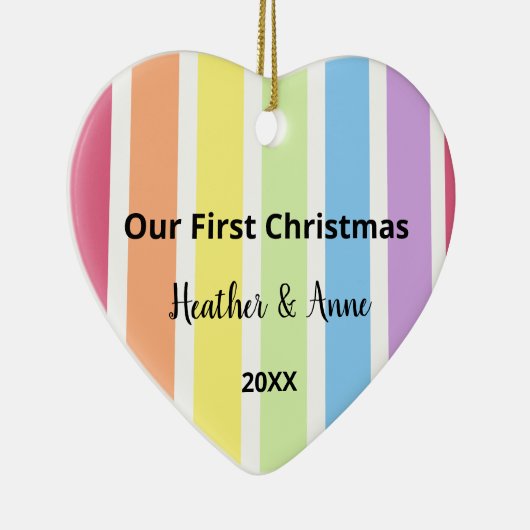 Eerste kerstregenboog Witte Stripes Pastel Keramisch Ornament (Rechts)