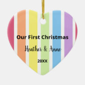 Eerste kerstregenboog Witte Stripes Pastel Keramisch Ornament (Voorkant)