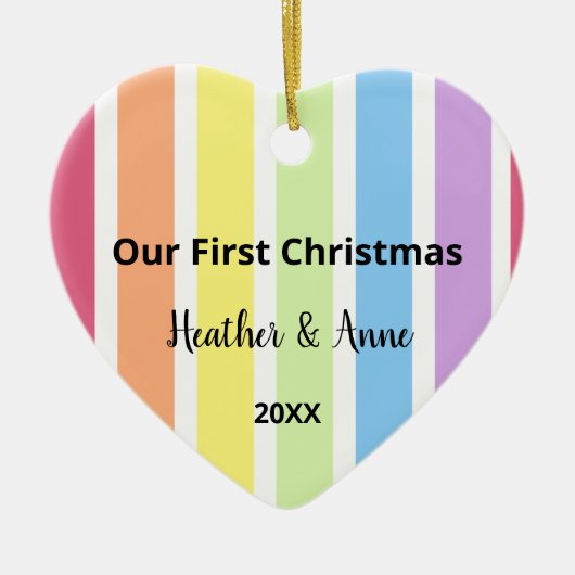 Eerste kerstregenboog Witte Stripes Pastel Keramisch Ornament (Voorkant)