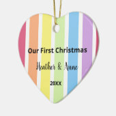 Eerste kerstregenboog Witte Stripes Pastel Keramisch Ornament (Links)