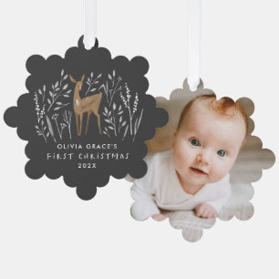 Eerste Kerstrendier elegant zwart 1 foto Ornament Kaart