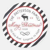 Eerste kerstrendiercirkel Retouradreslabel Ronde Sticker (Voorkant)