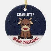 Eerste kerstrenrendiertje voor baby's & foto keramisch ornament (Voorkant)