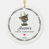 Eerste kerstrenrenrendiertje 2 met wiet foto voor  keramisch ornament (Voorkant)