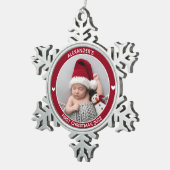 Eerste kerstrode Baby foto Persoonlijk Tin Sneeuwvlok Ornament (Rechts)
