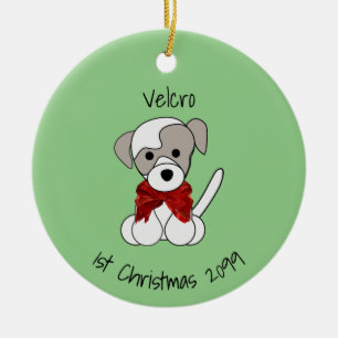 Eerste kerstronde van de puppy keramisch ornament