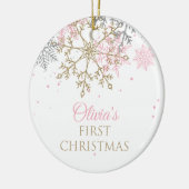 Eerste kerstroze en gouden glitter Snowflake Keramisch Ornament (Links)