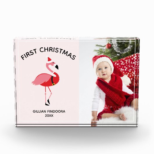 Eerste Kerstroze flamingo Santa Fotoblokken (Voorkant)