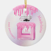 Eerste kerstroze Glitter Perfume Monogram Keramisch Ornament (Voorkant)