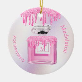 Eerste kerstroze Glitter Perfume Monogram Keramisch Ornament