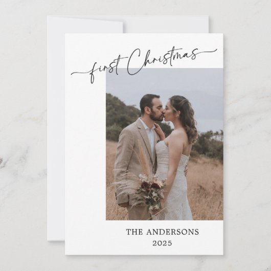 Eerste kerstscript 2 foto's bruiloft kerst bedankkaart (Voorkant)