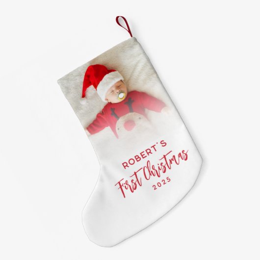 Eerste Kerstscript Baby Foto Aangepast Kleine Kerstsok (Achterkant (Hangend))