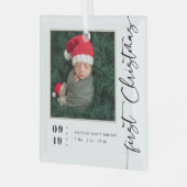 Eerste kerstscript Baby geboorte Stats & foto's Glas Ornament (Voorkant links)