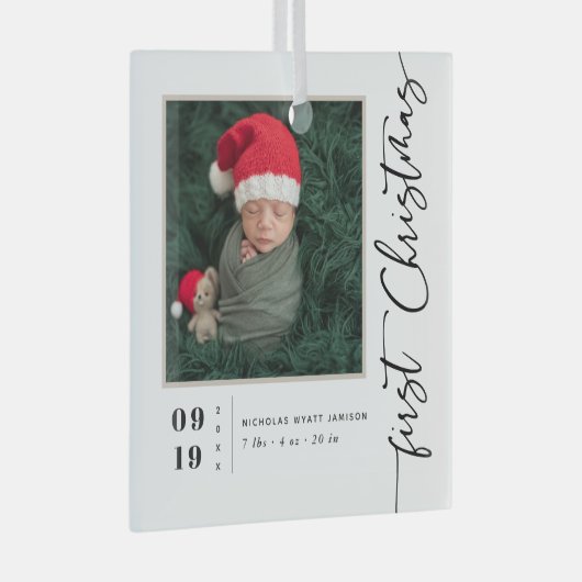 Eerste kerstscript Baby geboorte Stats & foto's Glas Ornament (Voorkant Rechts)
