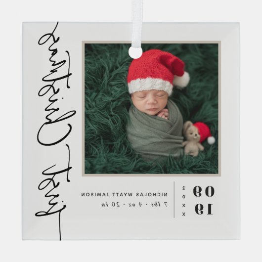 Eerste kerstscript Baby geboorte Stats & foto's Glas Ornament (Achterkant)