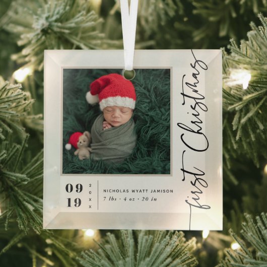Eerste kerstscript Baby geboorte Stats & foto's Glas Ornament (Insitu)