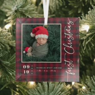 Eerste kerstscript Baby geboorte Stats & foto's Glas Ornament