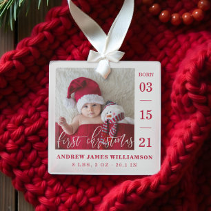 Eerste kerstscript Baby geboorte Stats & foto's Glas Ornament
