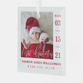 Eerste kerstscript Baby geboorte Stats & foto's Glas Ornament (Voorkant links)