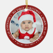 Eerste kerstscript Baby geboorte Stats & foto's Keramisch Ornament (Voorkant)