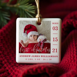 Eerste kerstscript Baby geboorte Stats & foto's Keramisch Ornament