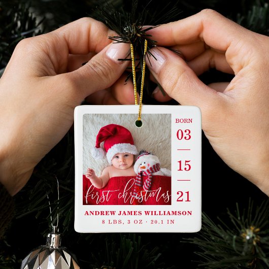 Eerste kerstscript Baby geboorte Stats & foto's Keramisch Ornament