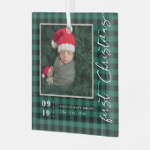 Eerste kerstscriptie Baby Geboorte Stats & Foto Glas Ornament (Voorkant links)
