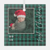 Eerste kerstscriptie Baby Geboorte Stats & Foto Glas Ornament (Voorkant)