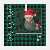 Eerste kerstscriptie Baby Geboorte Stats & Foto Glas Ornament (Achterkant)