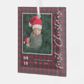 Eerste kerstscriptie Baby Geboorte Stats & Foto Glas Ornament (Voorkant links)