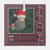 Eerste kerstscriptie Baby Geboorte Stats & Foto Glas Ornament (Voorkant)