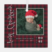 Eerste kerstscriptie Baby Geboorte Stats & Foto Glas Ornament (Achterkant)