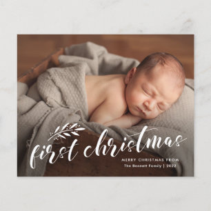 Eerste kerstscriptie babyfoto vakantiekaart